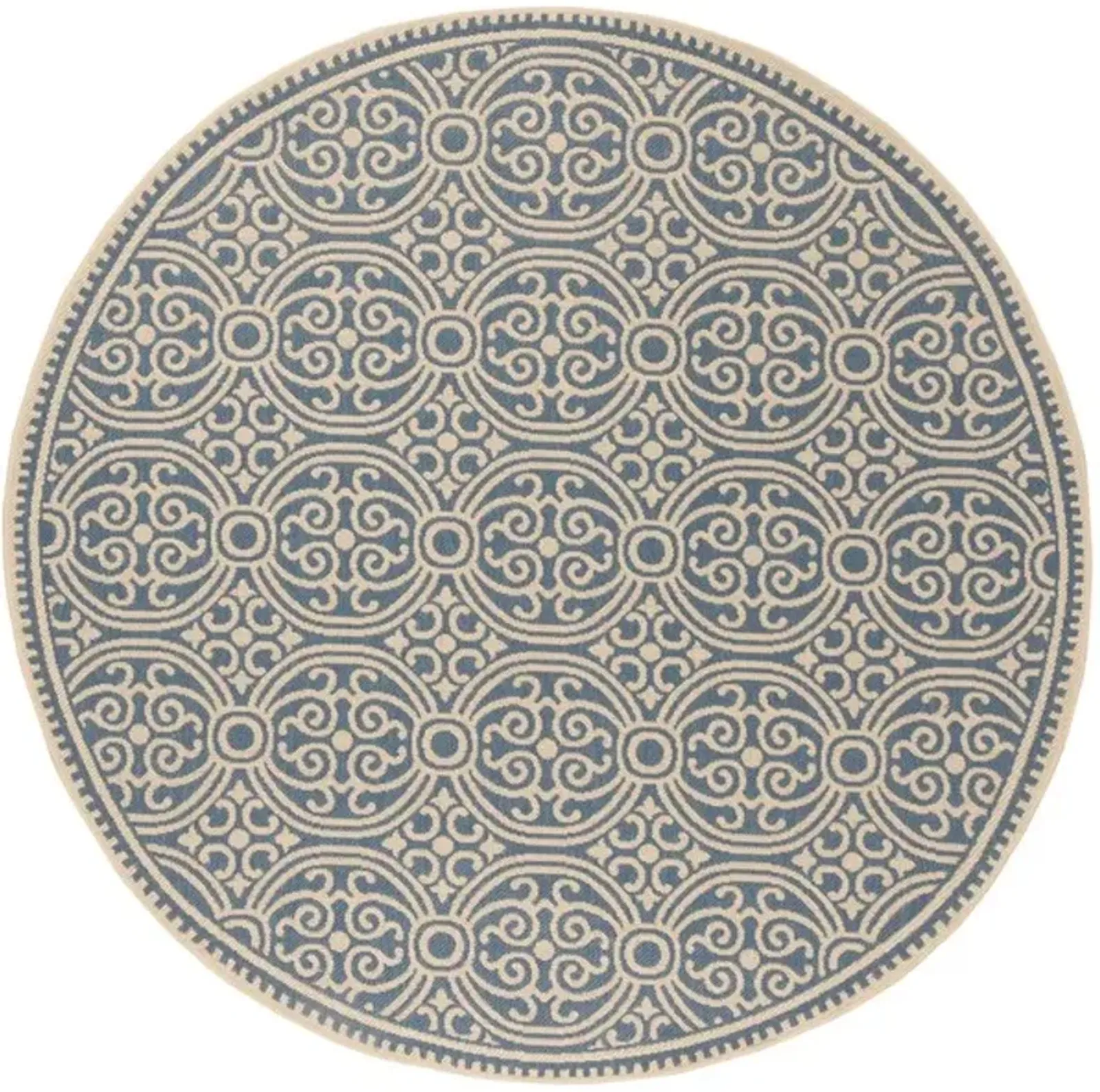 LINDEN 134 Collection LND134N-6R Cream / Blue 6'-7" X 6'-7" Round