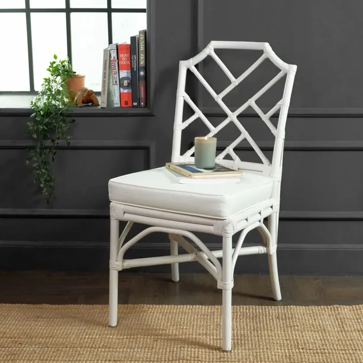 Kara Rattan Dining Side Chair, White (Set of 2)