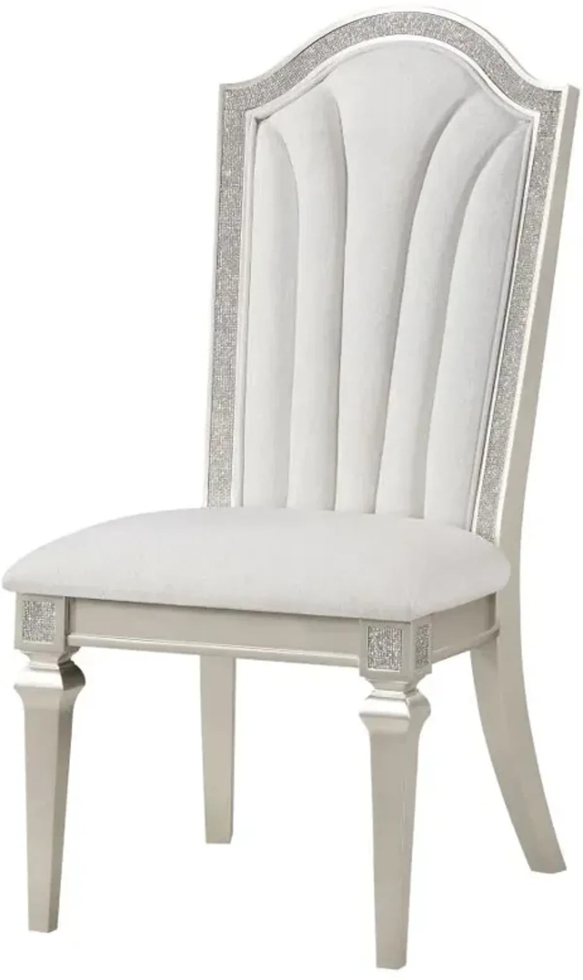 Evangeline Upholstered Dining Side Chair with Faux Diamond Trim Ivory and Silver Oak (Set of 2)