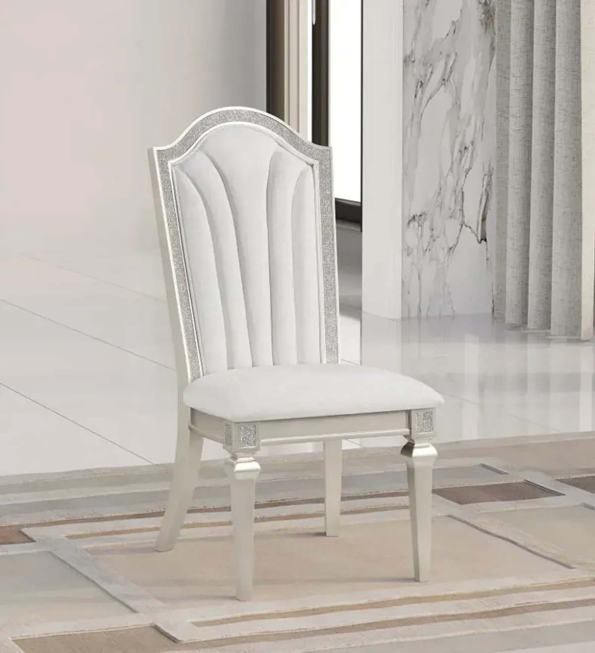 Evangeline Upholstered Dining Side Chair with Faux Diamond Trim Ivory and Silver Oak (Set of 2)