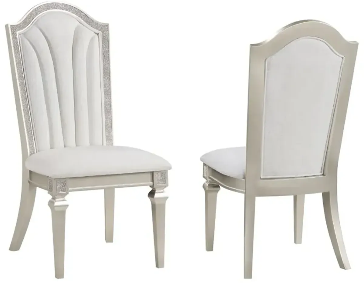 Evangeline Upholstered Dining Side Chair with Faux Diamond Trim Ivory and Silver Oak (Set of 2)