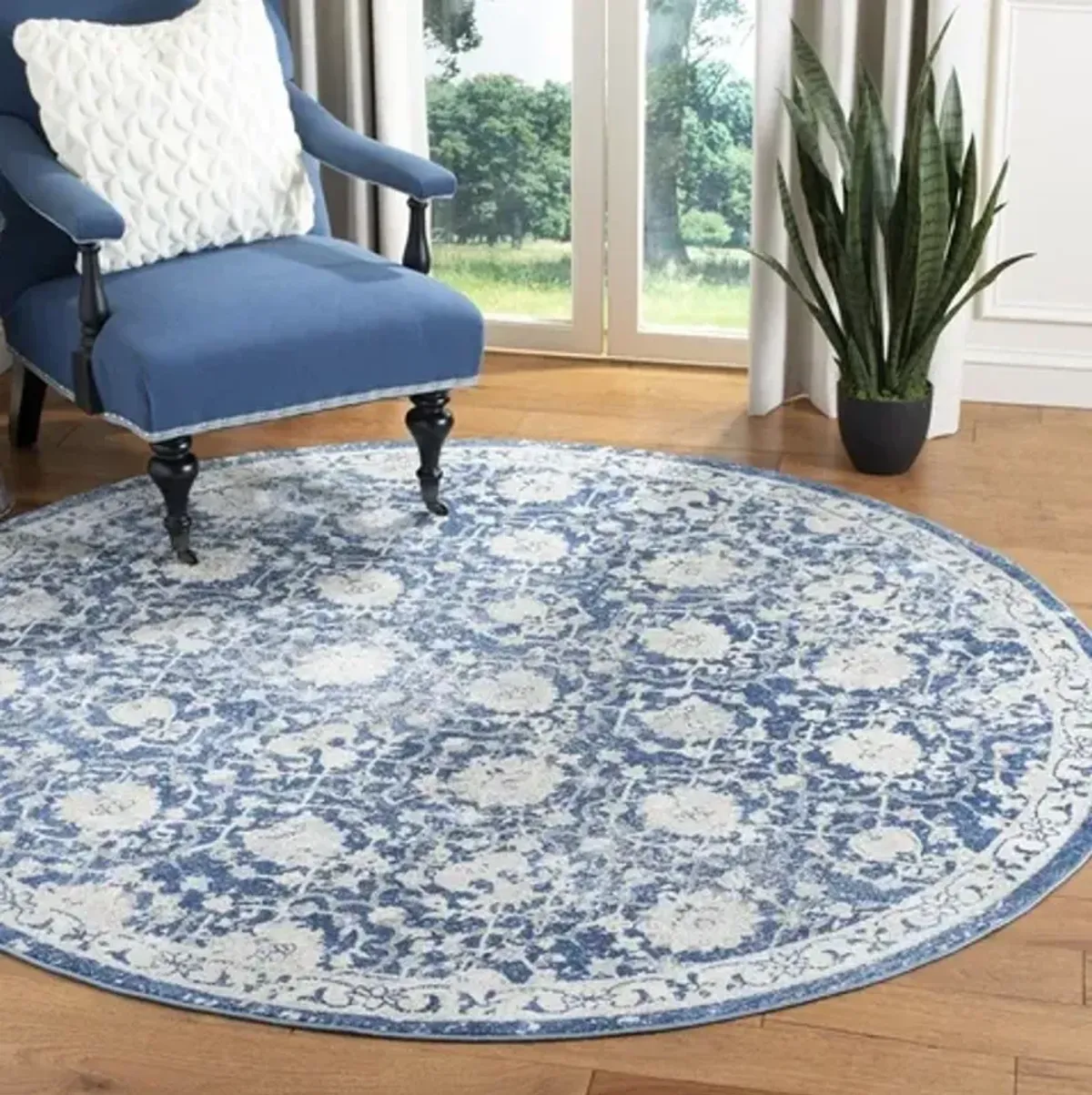 Brentwood 896 Navy / Creme 5' X 5' Round Round Powerloomed Rug