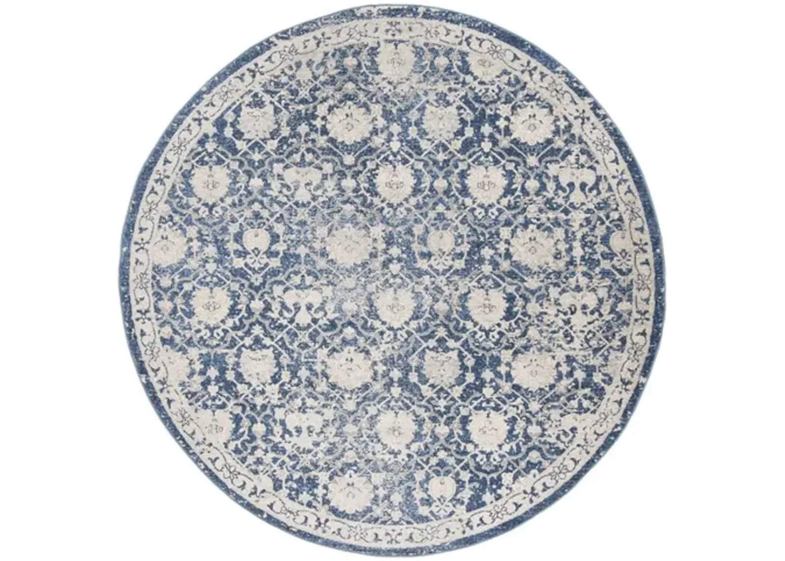 Brentwood 896 Navy / Creme 5' X 5' Round Round Powerloomed Rug