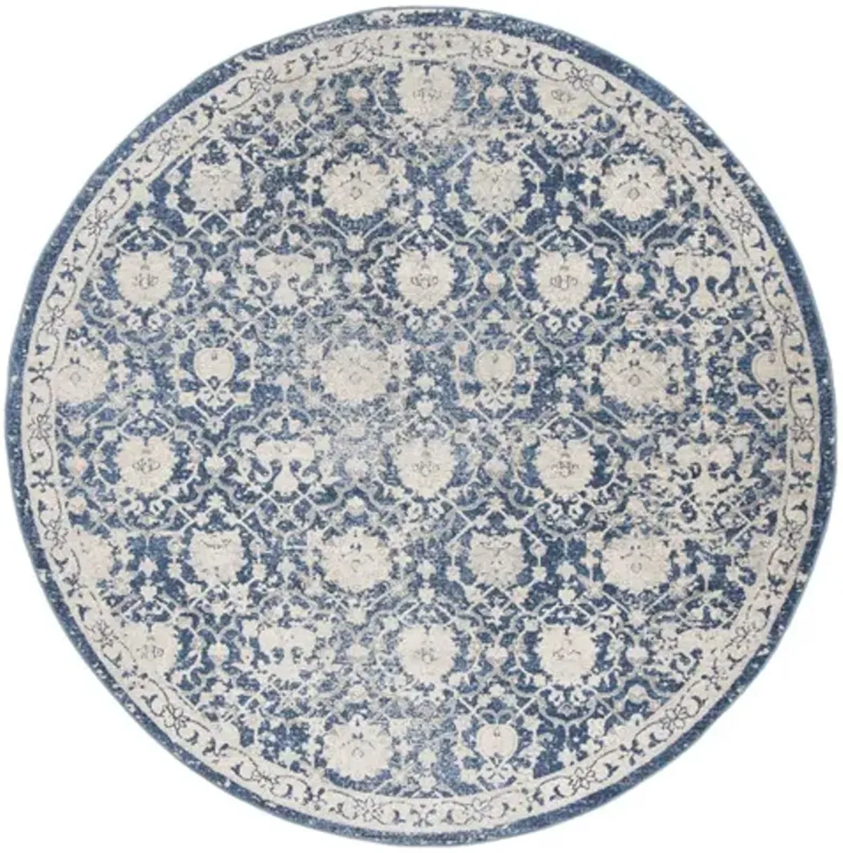 Brentwood 896 Navy / Creme 5' X 5' Round Round Powerloomed Rug