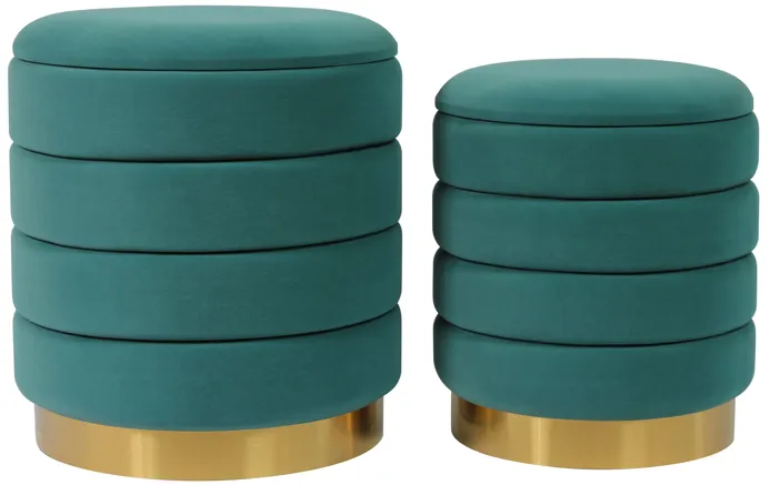 Saturn Teal Storage Ottomans - Set of 2