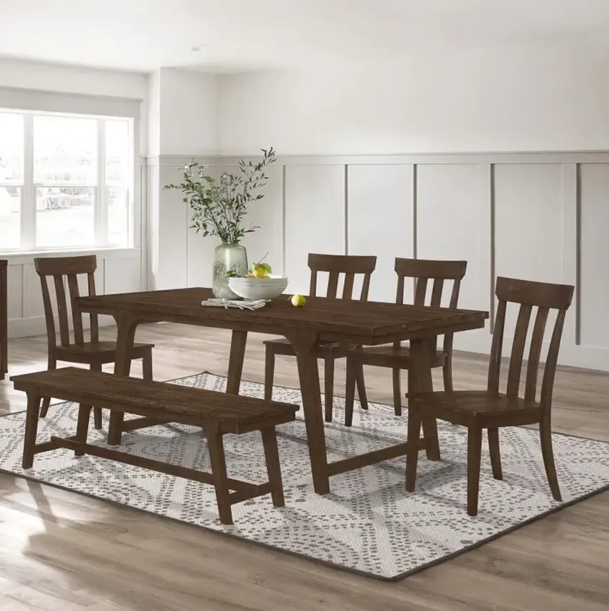 Reynolds 6-piece Rectangular Dining Table Set Brown Oak