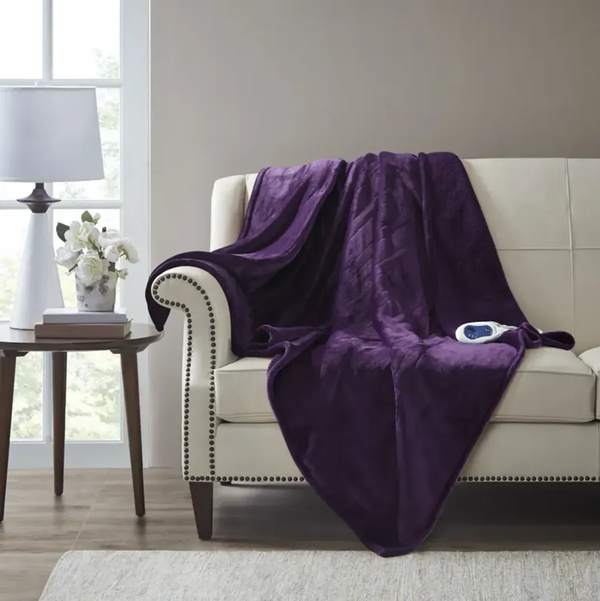 Beautyrest Heated Microlight to Berber Purple Throw