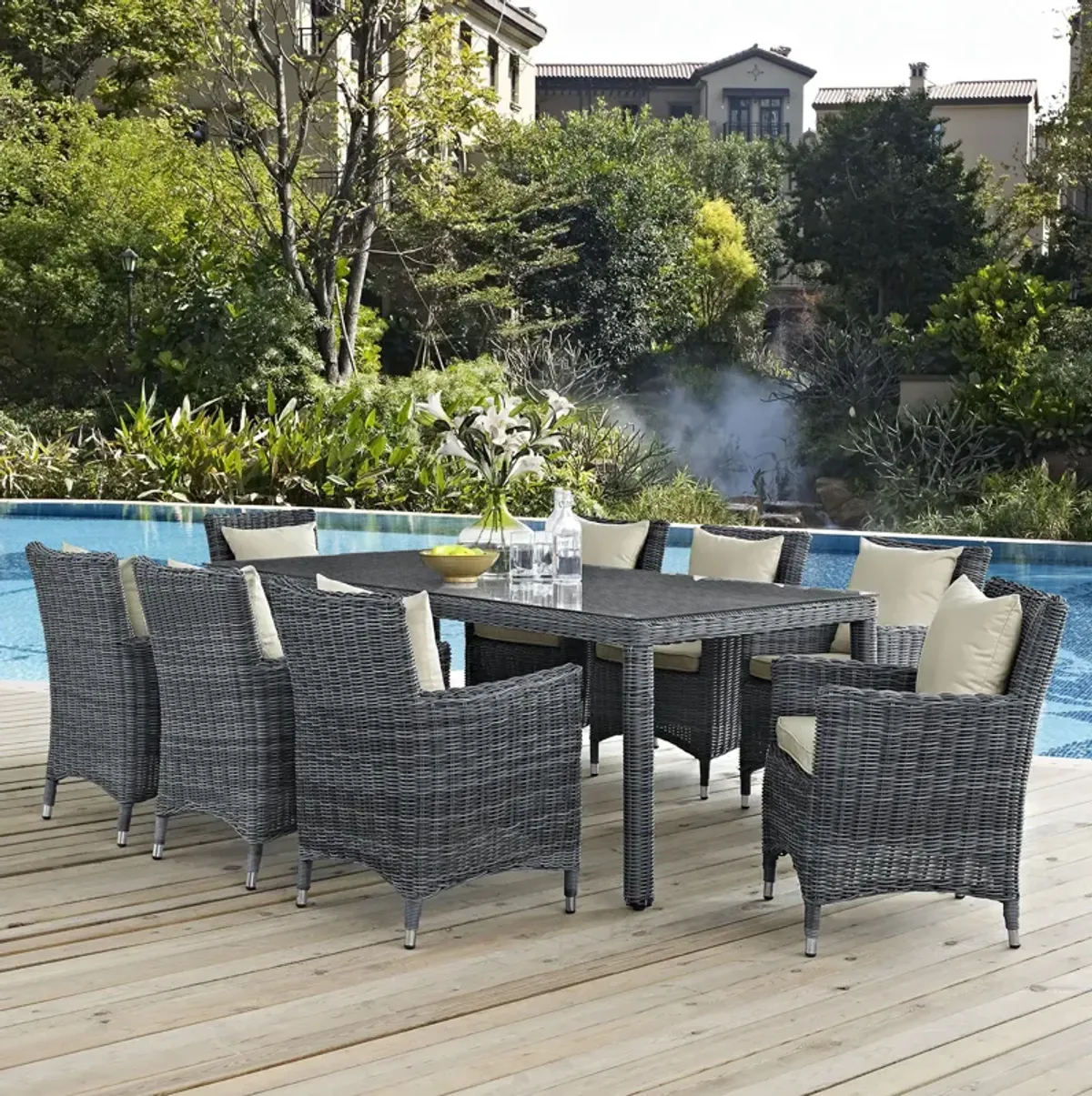 Summon 9 Piece Outdoor Patio Sunbrella® Dining Set