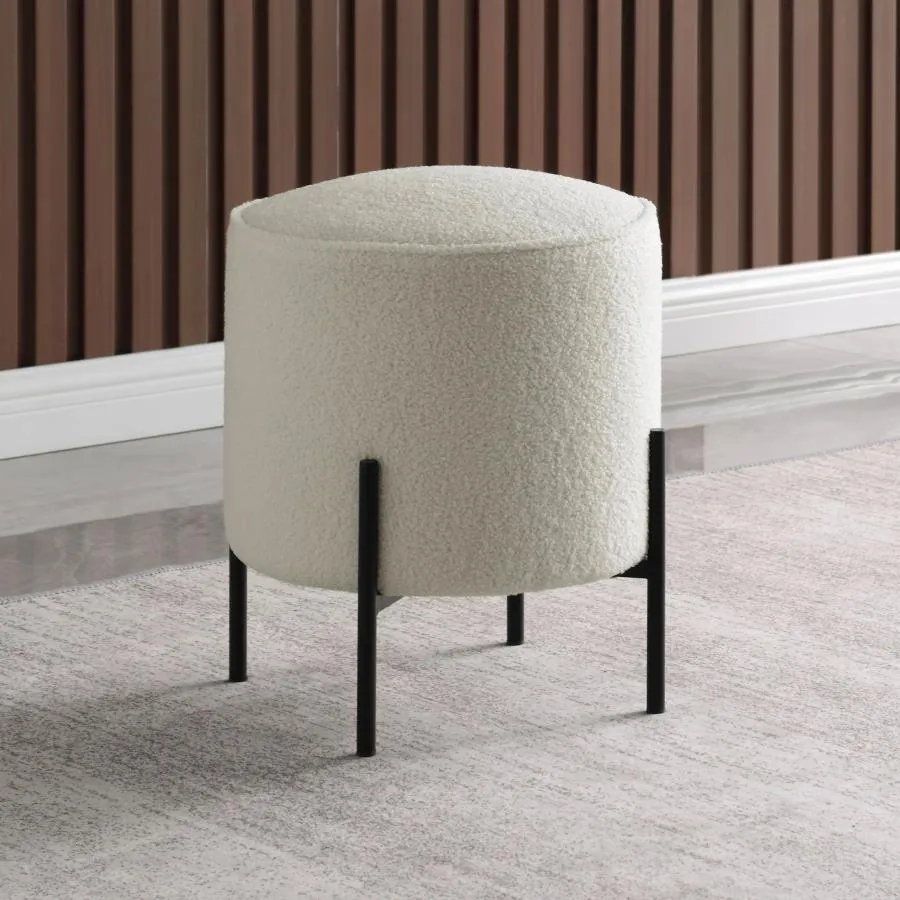 Alianna round Upholstered Ottoman Beige And Matte Black