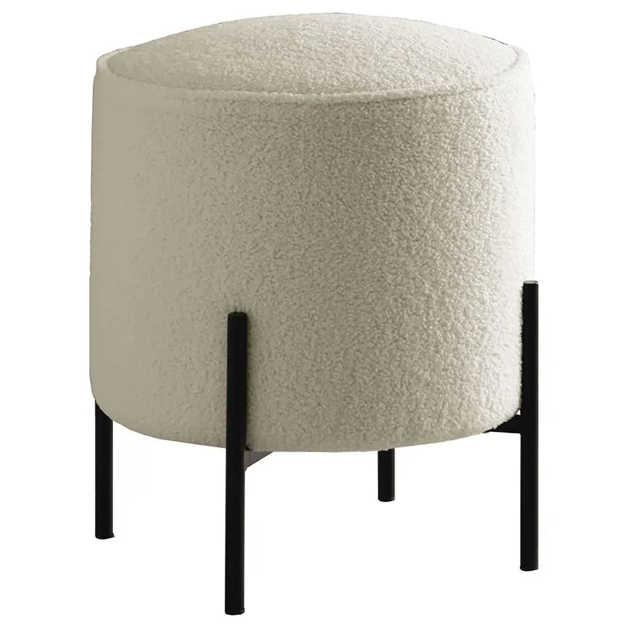 Alianna round Upholstered Ottoman Beige And Matte Black