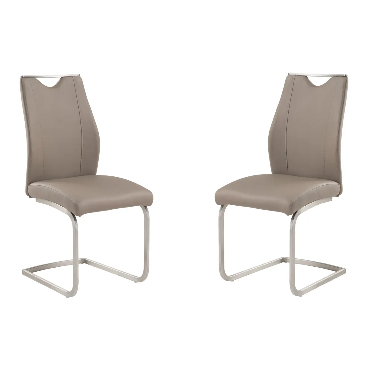 Bravo Contemporary Dining Chair In Coffee Faux Leather and Brushed Stainless Steel Finish - Set of 2