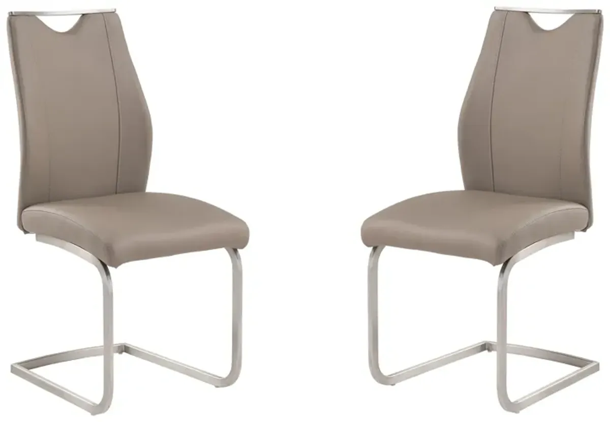 Bravo Contemporary Dining Chair In Coffee Faux Leather and Brushed Stainless Steel Finish - Set of 2