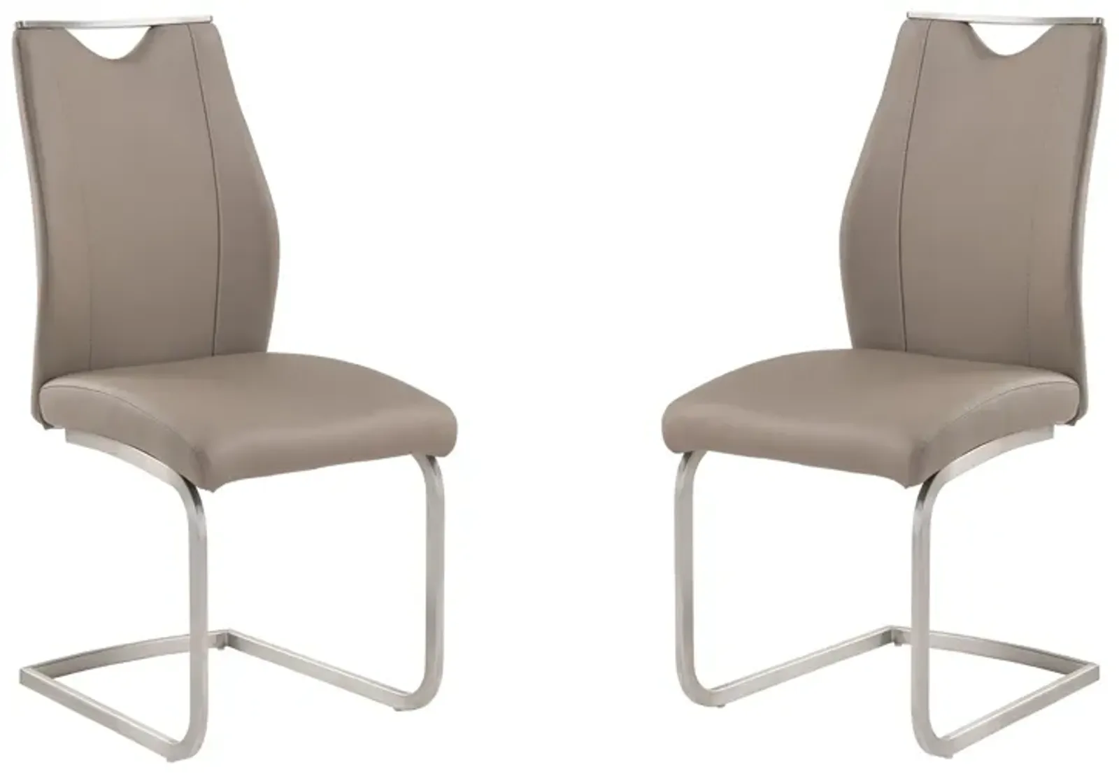 Bravo Contemporary Dining Chair In Coffee Faux Leather and Brushed Stainless Steel Finish - Set of 2