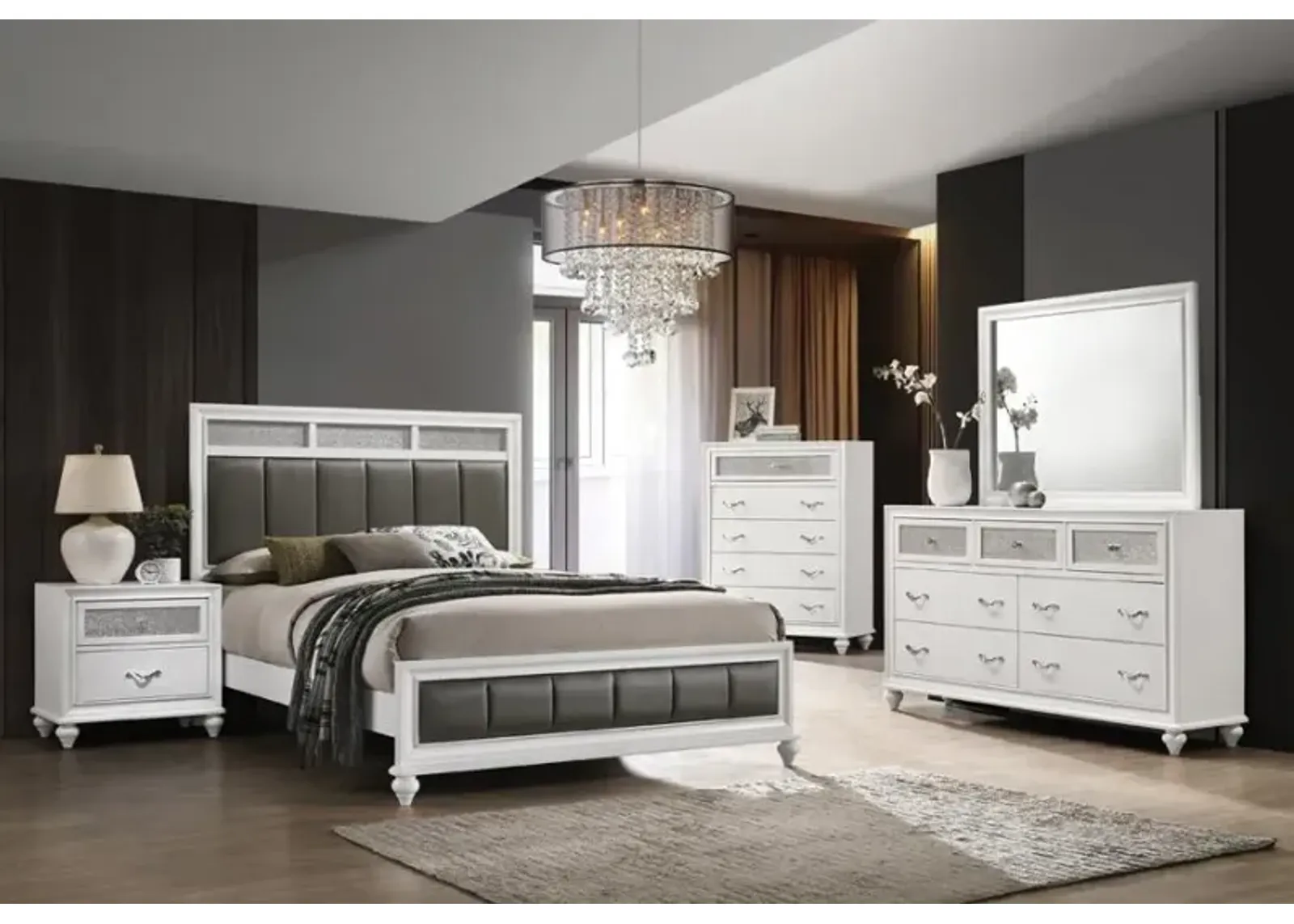 Barzini 5-piece California King Panel Bedroom Set White