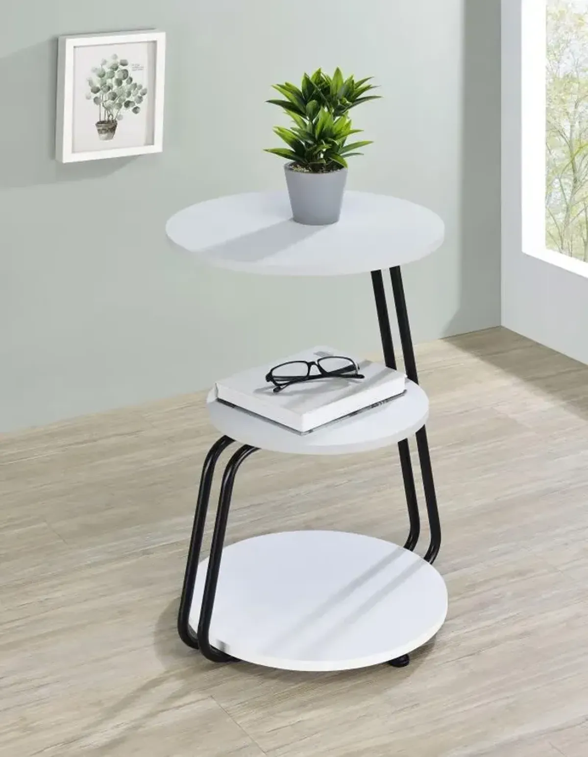 Hilly 3-tier Round Side Table White and Black