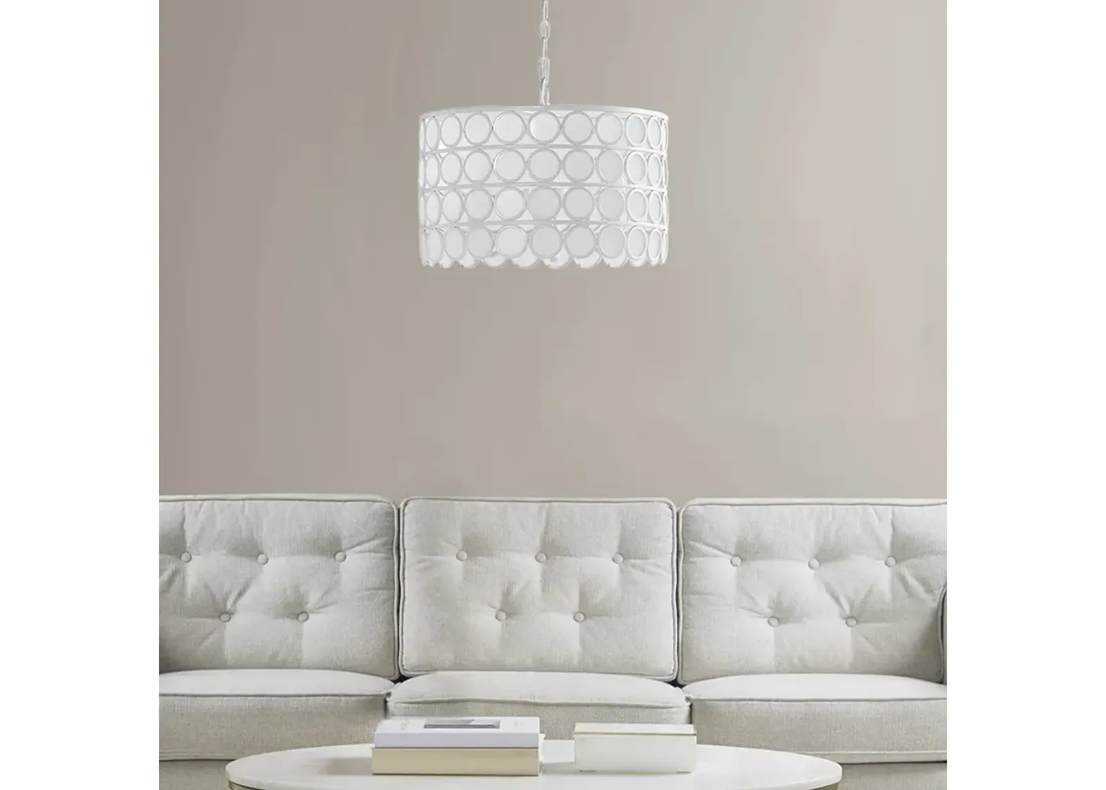 Hampton Hill Abbot White 4-Light Glass Drum Shade Chandelier