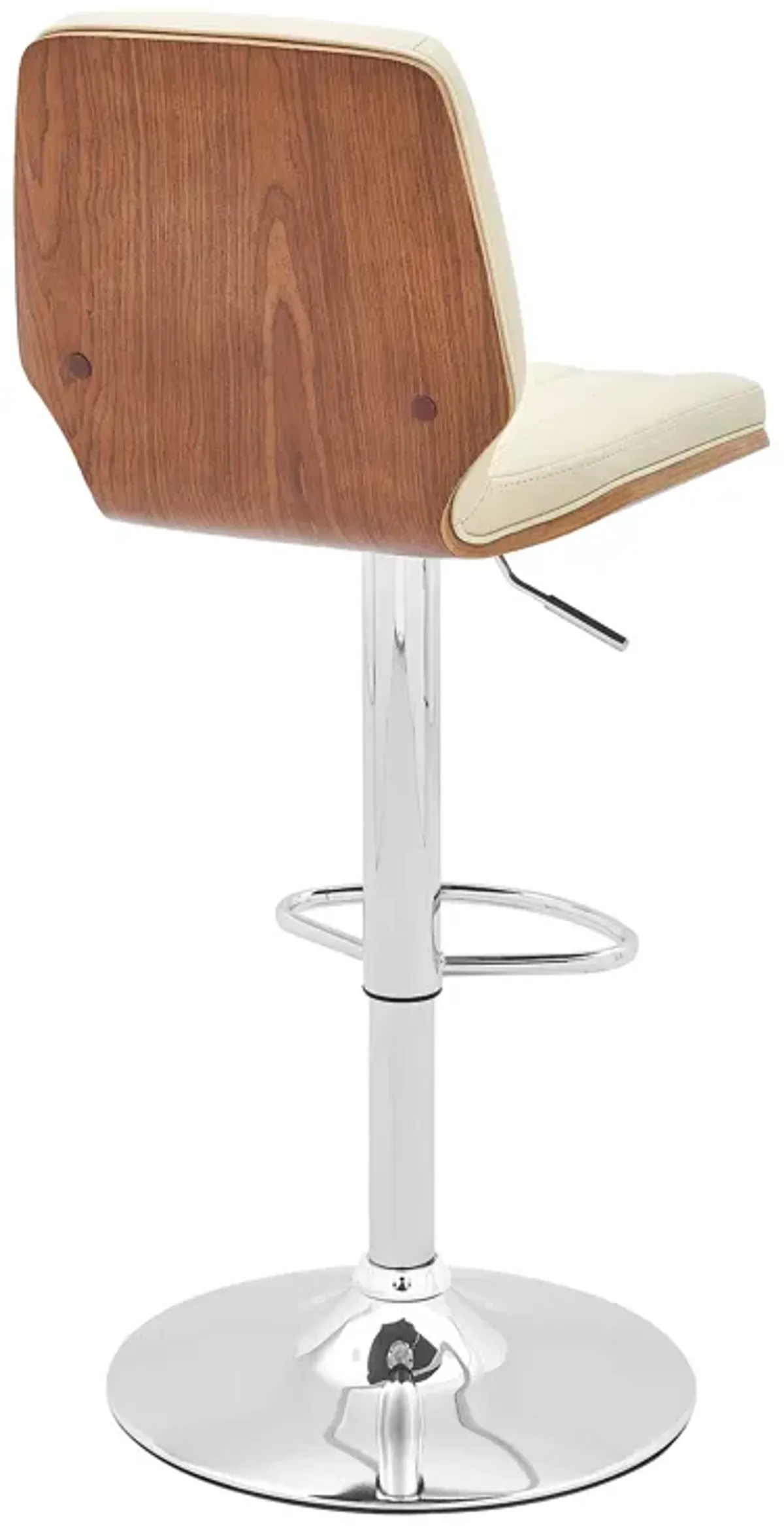 Sabine Adjustable Swivel Cream Faux Leather with Walnut Back and Chrome Bar Stool