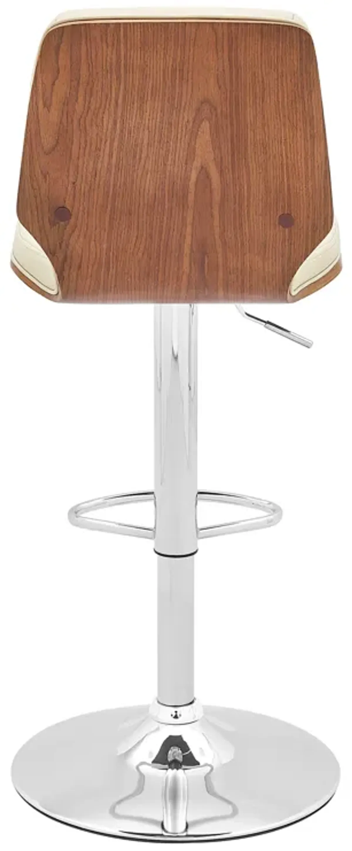 Sabine Adjustable Swivel Cream Faux Leather with Walnut Back and Chrome Bar Stool