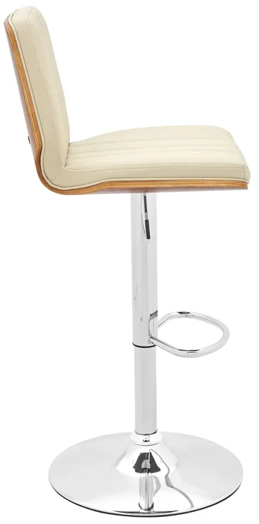 Sabine Adjustable Swivel Cream Faux Leather with Walnut Back and Chrome Bar Stool