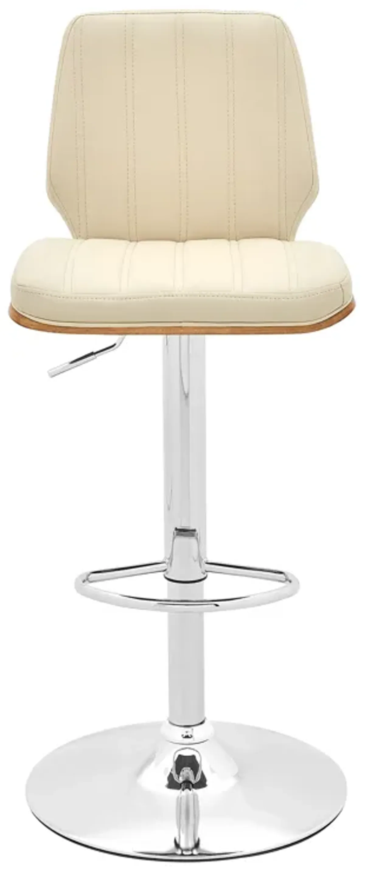 Sabine Adjustable Swivel Cream Faux Leather with Walnut Back and Chrome Bar Stool