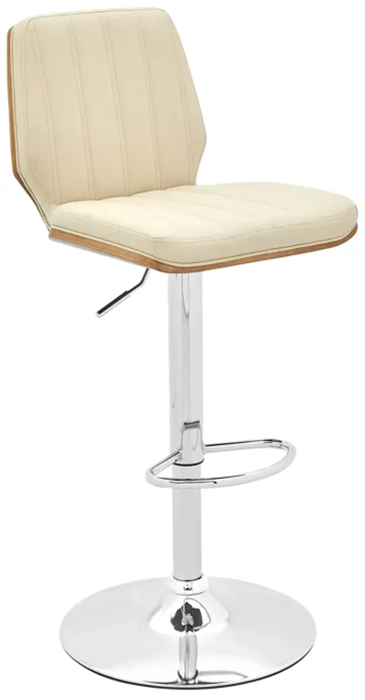 Sabine Adjustable Swivel Cream Faux Leather with Walnut Back and Chrome Bar Stool