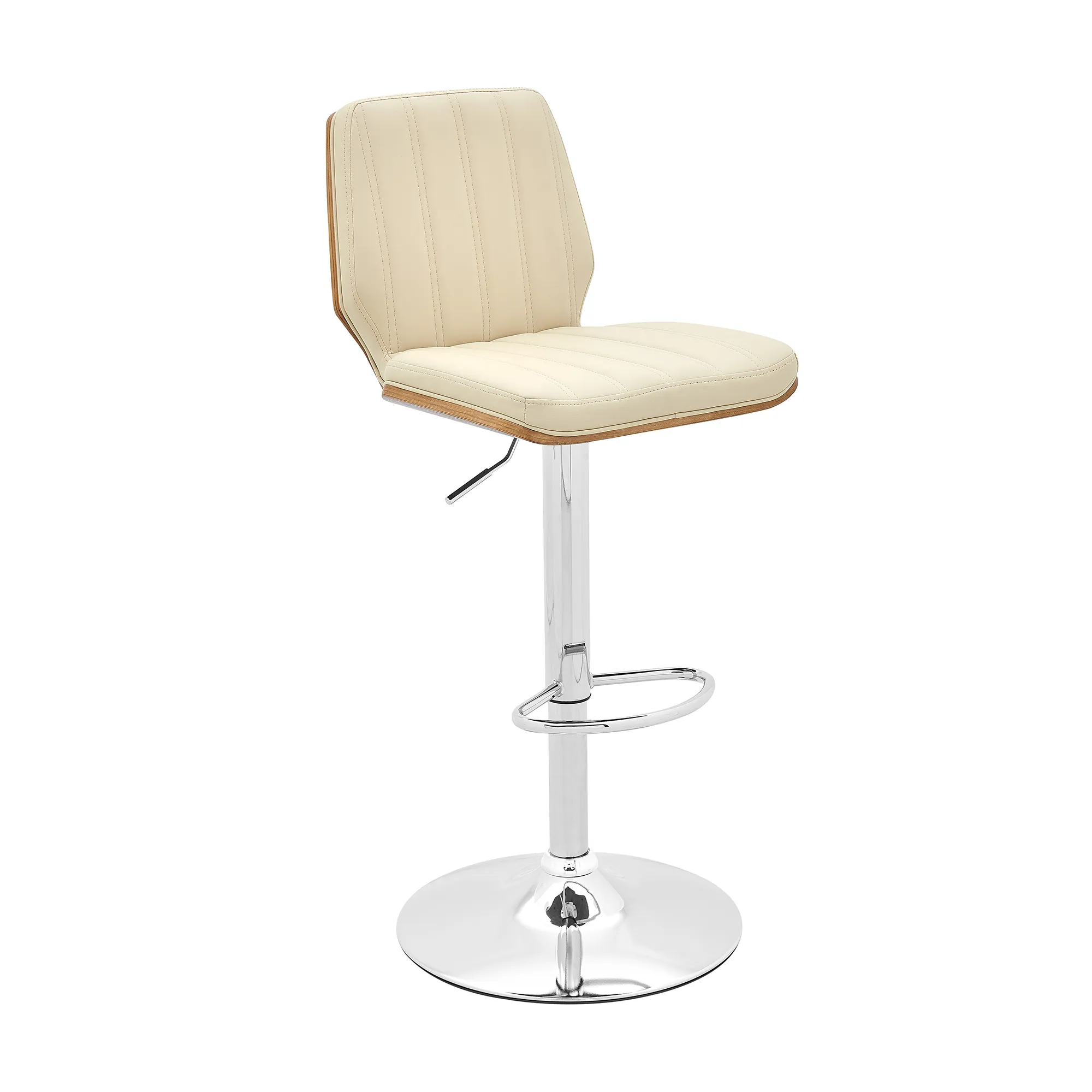 Sabine Adjustable Swivel Cream Faux Leather with Walnut Back and Chrome Bar Stool