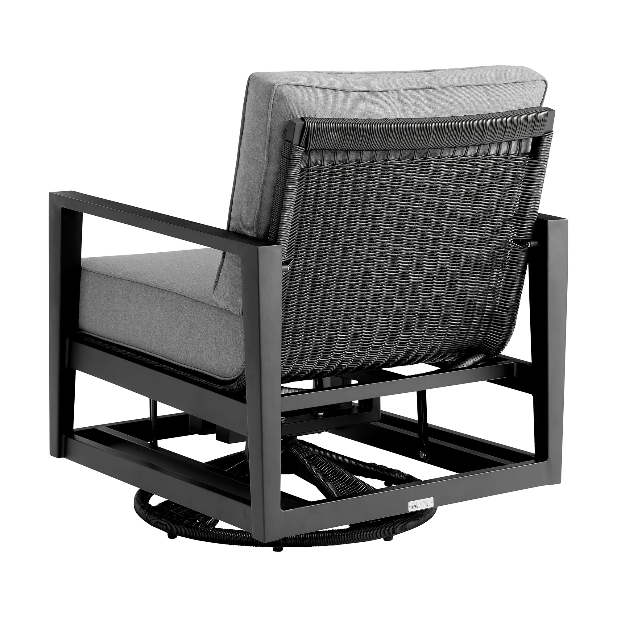 Cayman Black Aluminum Outdoor Swivel Glider Chair with Dark Gray Cushions