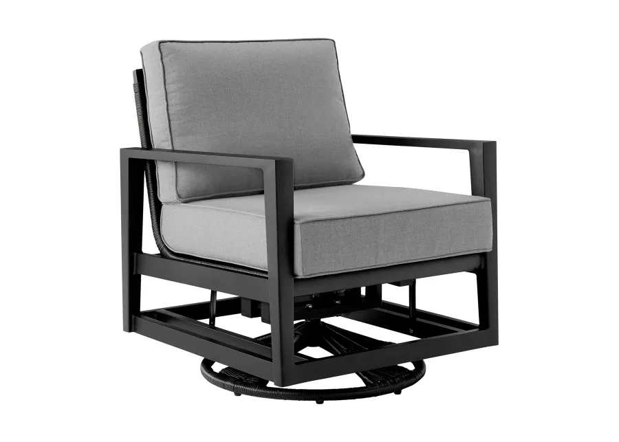 Cayman Black Aluminum Outdoor Swivel Glider Chair with Dark Gray Cushions