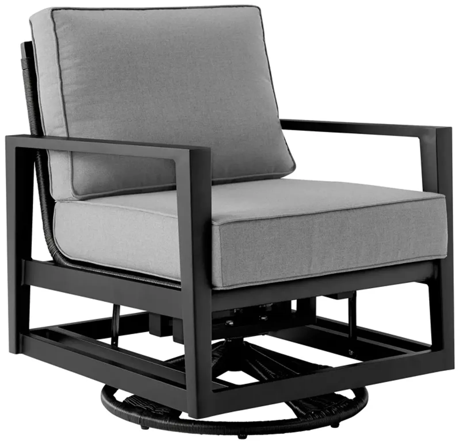 Cayman Black Aluminum Outdoor Swivel Glider Chair with Dark Gray Cushions