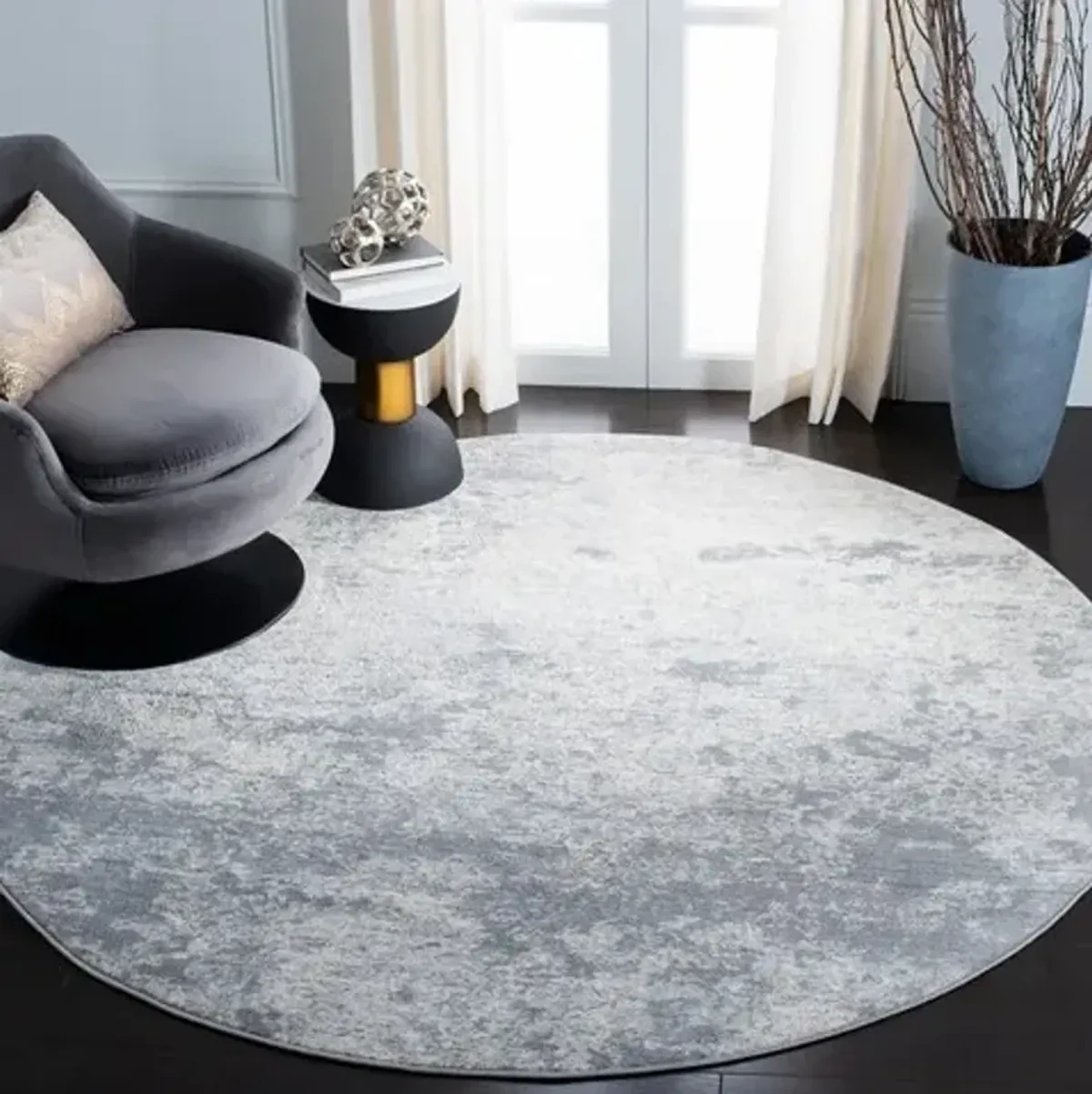 Brentwood 822 Grey / Ivory 3' X 3' Round Round Powerloomed Rug