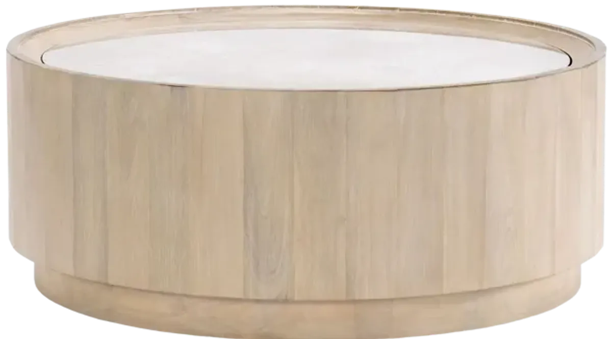 Biscayne Round Cocktail Table W Travertine Top