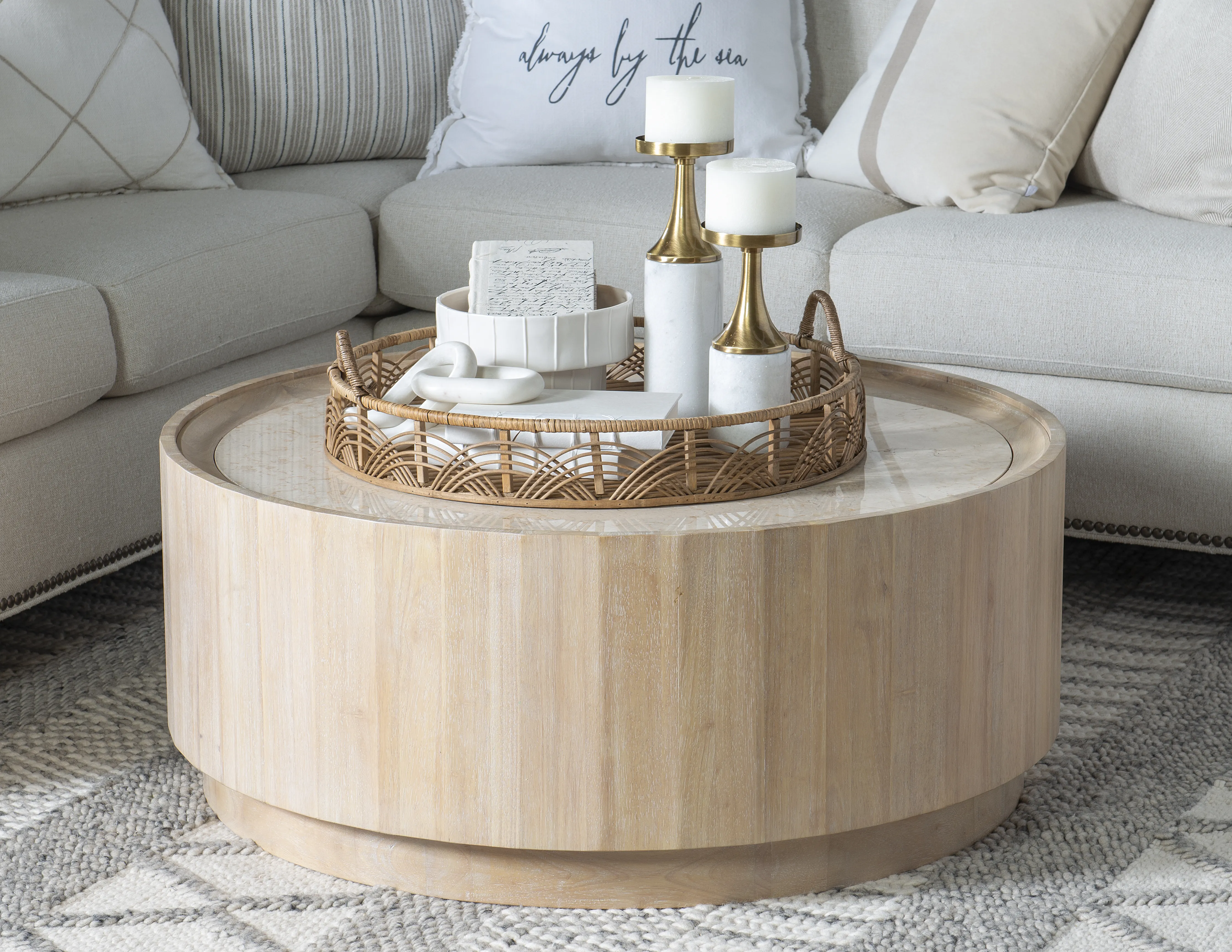 Biscayne Round Cocktail Table W Travertine Top