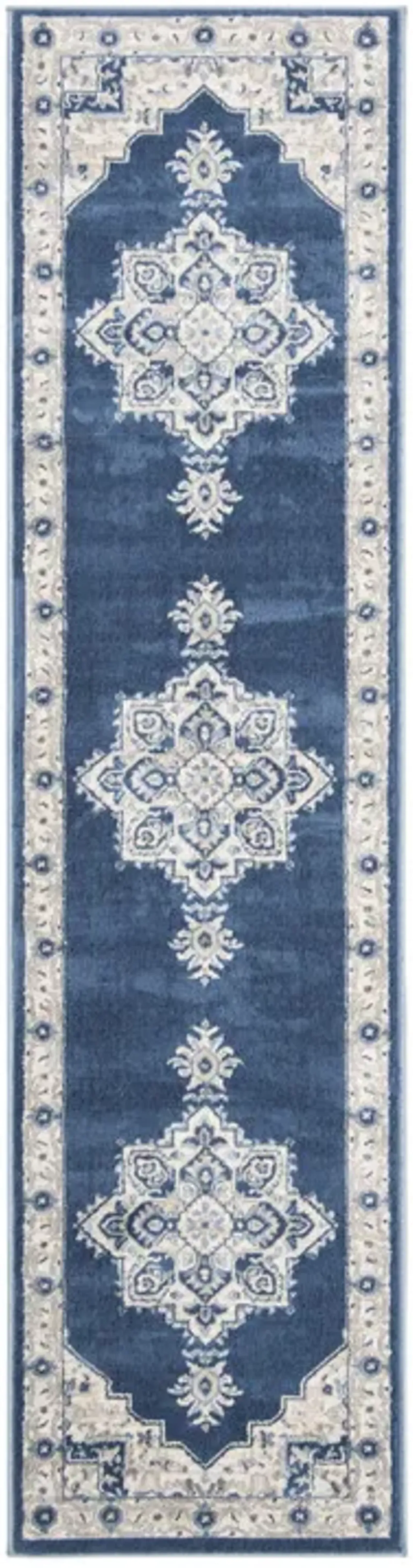 Brentwood 865 Navy / Creme 2' X 14' Runner Powerloomed Rug