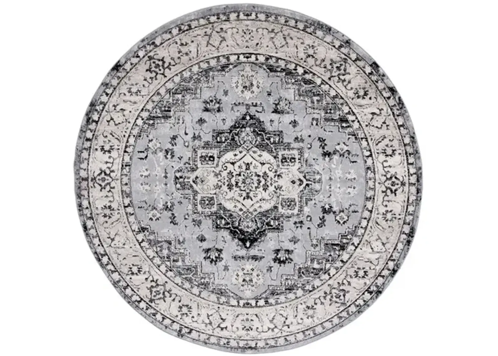 Brentwood 851 Grey / Black 6'-7" X 6'-7" Round Round Powerloomed Rug