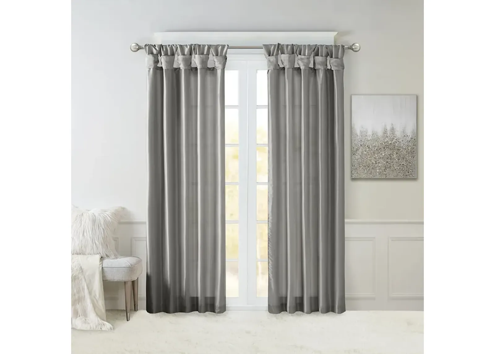 Madison Park Emilia Charcoal Twist Tab Lined Window Curtain Panel