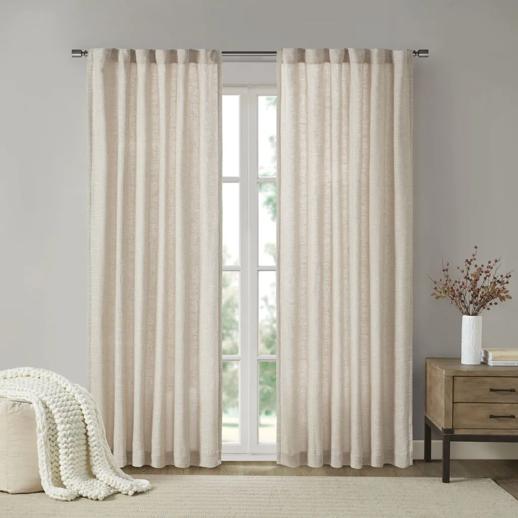 Madison Park Beals Natural Faux Linen Rod Pocket and Back Tab Fleece Lined Curtain Panel