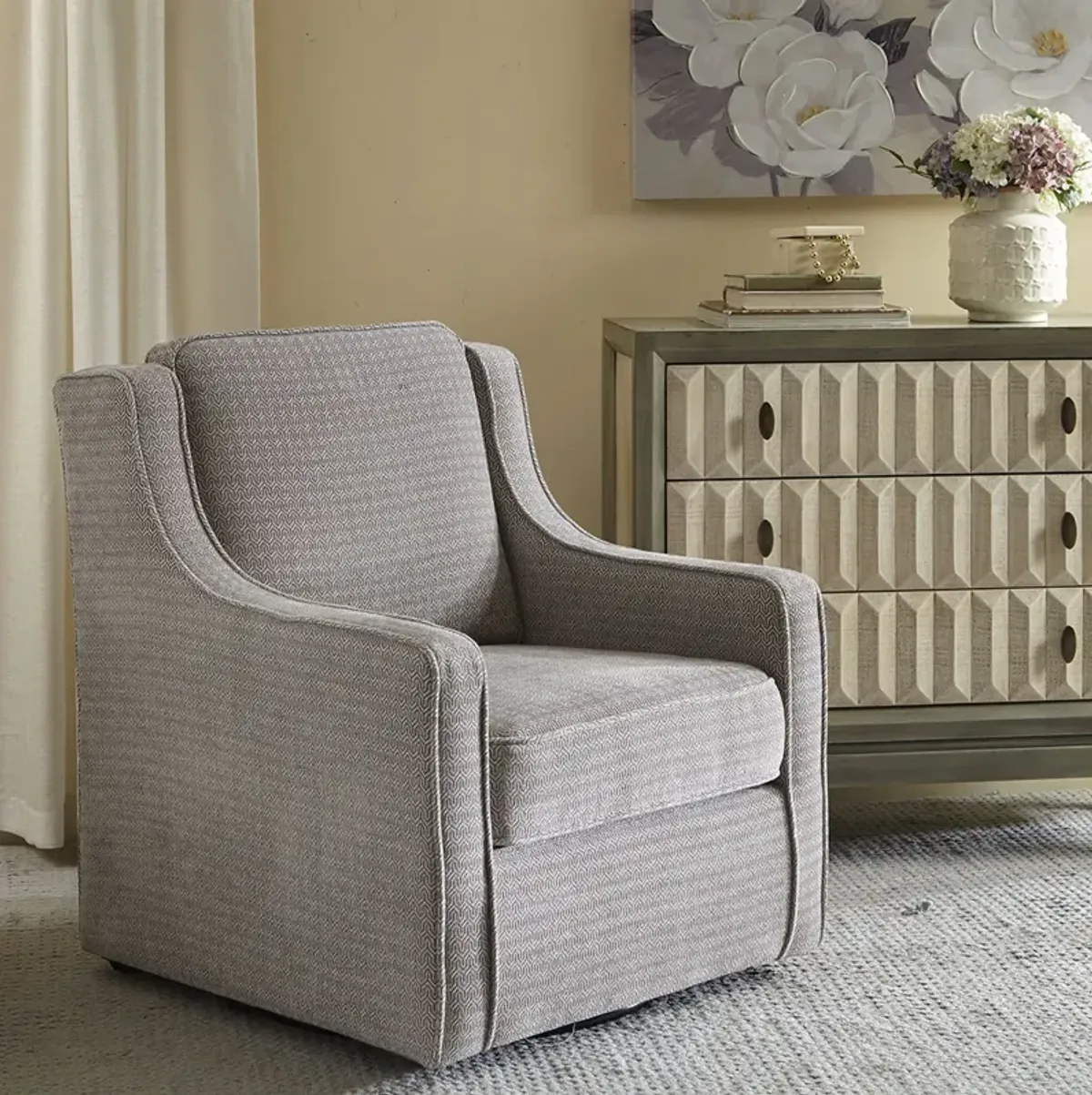 Madison Park Harris Grey Chenille Swivel Chair