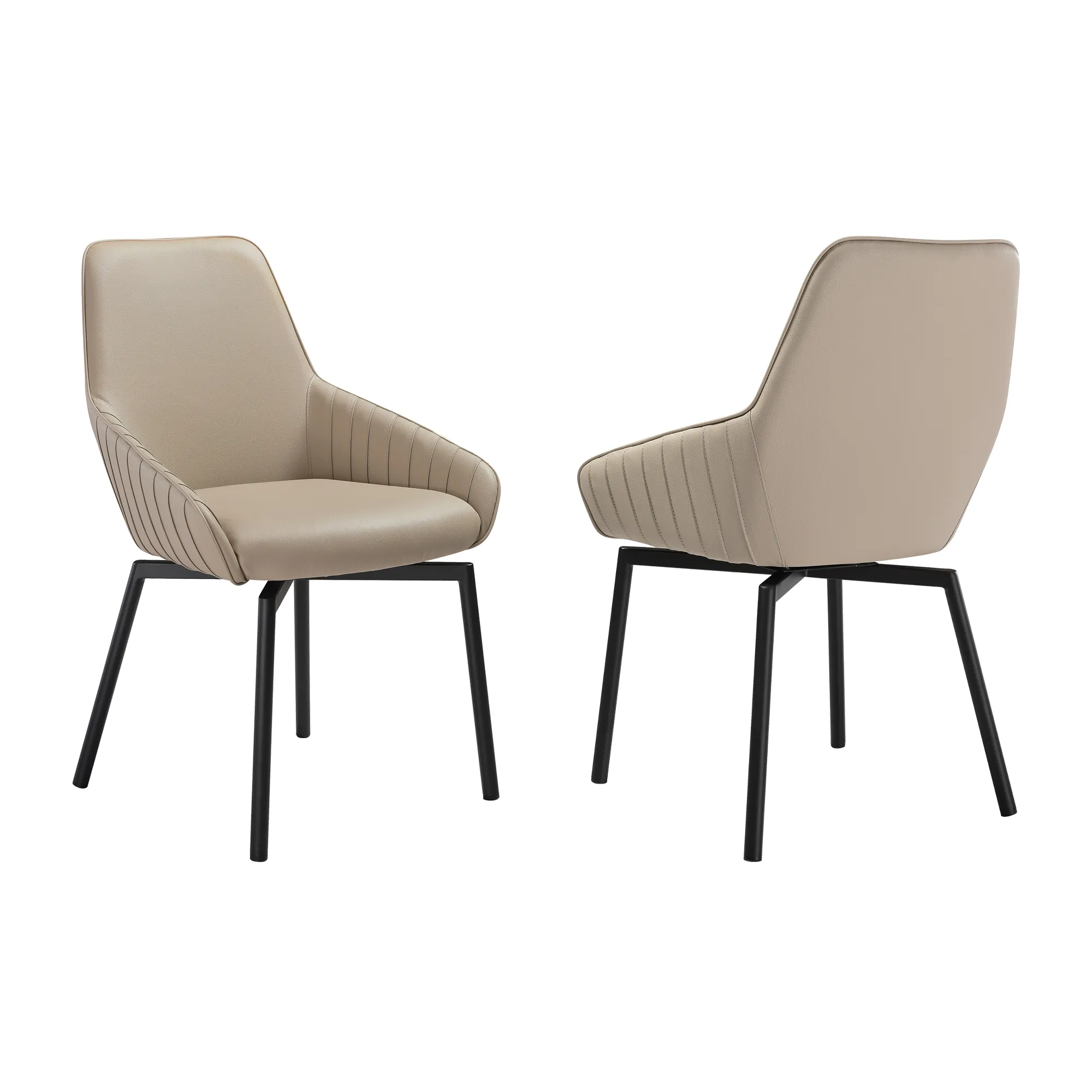 Shilo Swivel Upholstered Dining Chair in Champagne Faux Leather with Black Metal Legs - Set of 2