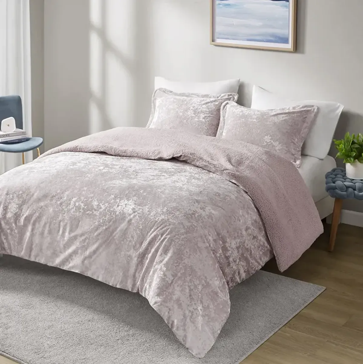 Mira Crushed Velvet Sherpa Reversible Comforter Set