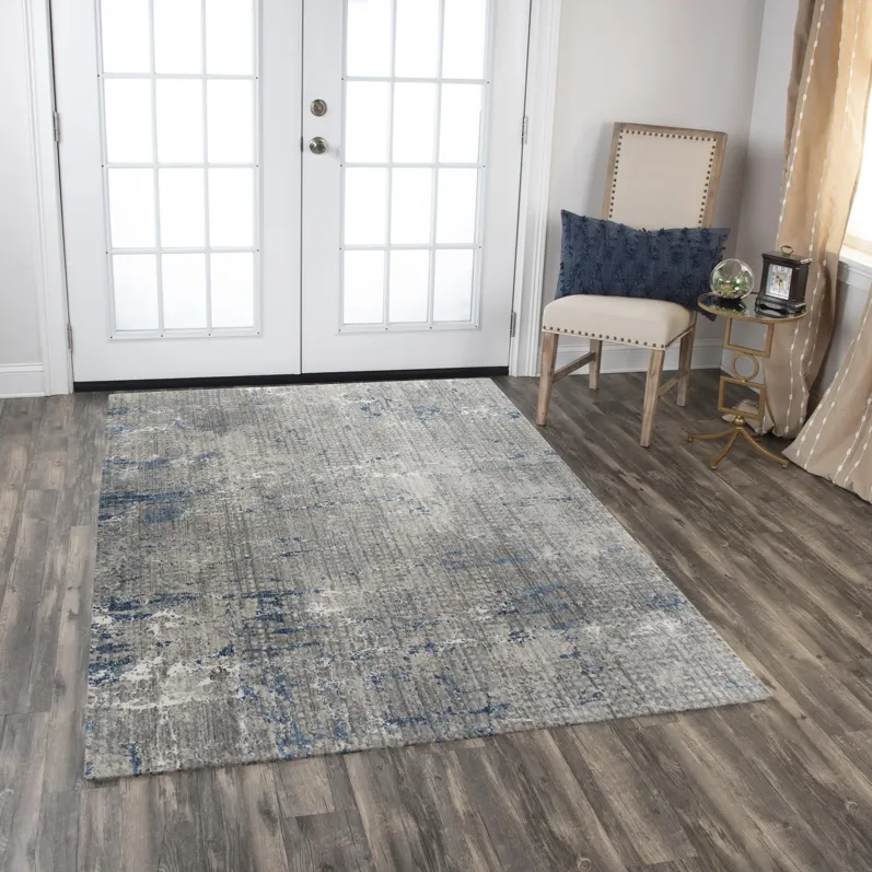 Ankara Gray/Blue Abstract Recycled Polyester 5'2" x 7'9" Rectangle Rug