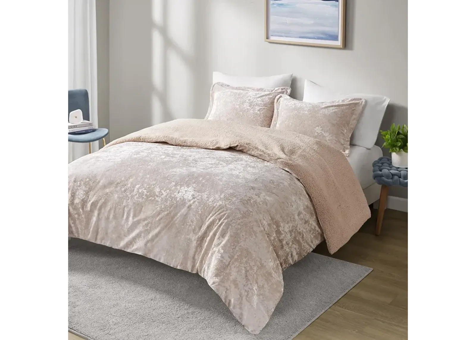 Mira Crushed Velvet Sherpa Reversible Comforter Set