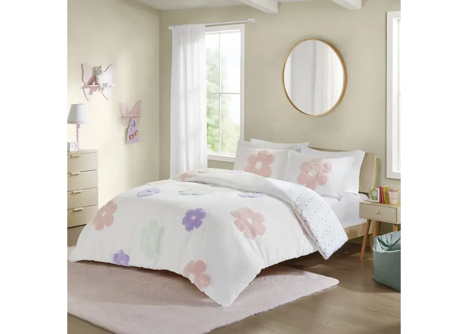 Gracie Floral Reversible Tufted Chenille Duvet Cover Set