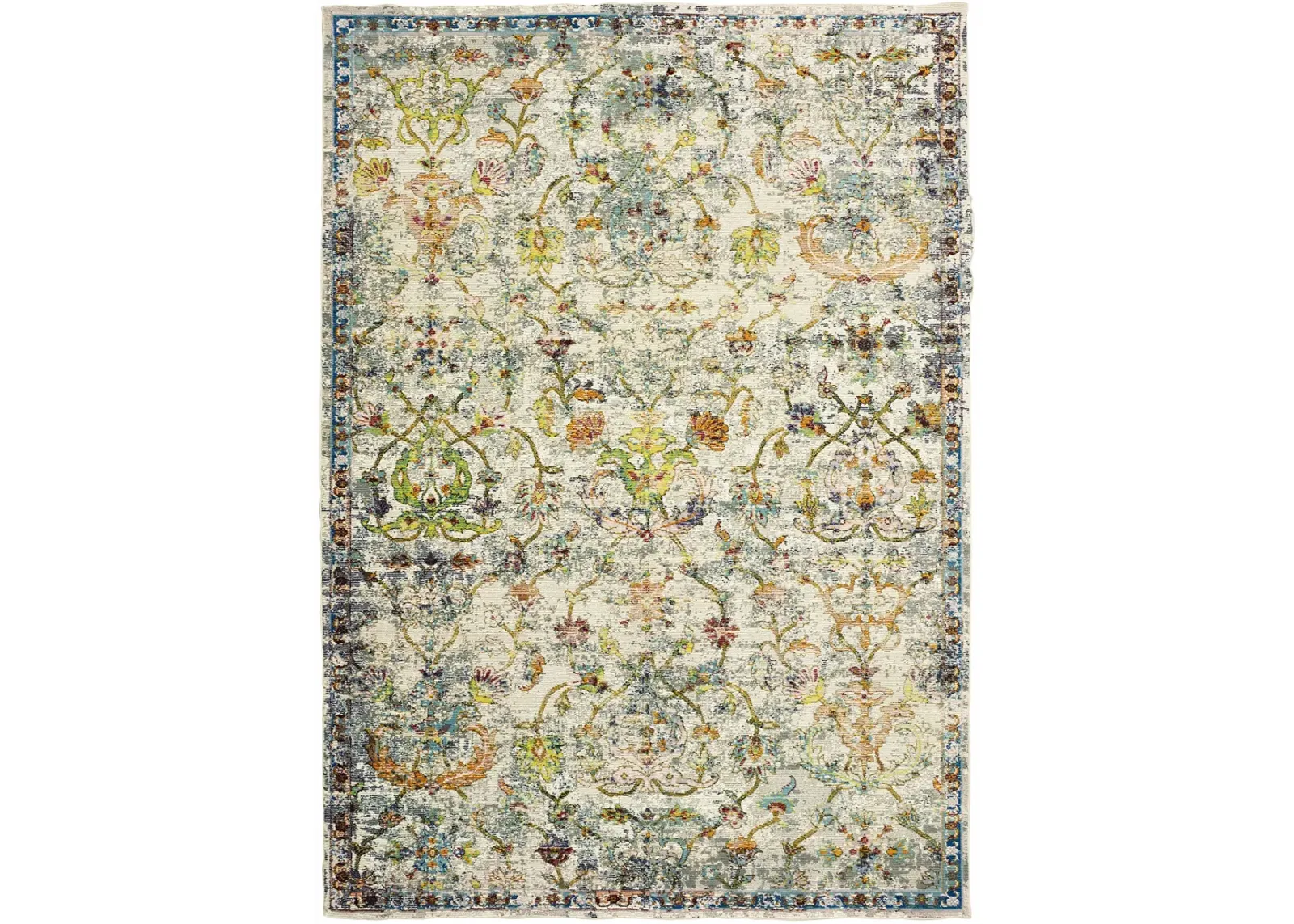 Galaxy Gray/ Multicolor Oriental Floral Garden Indoor Area Rug 4' x 6'