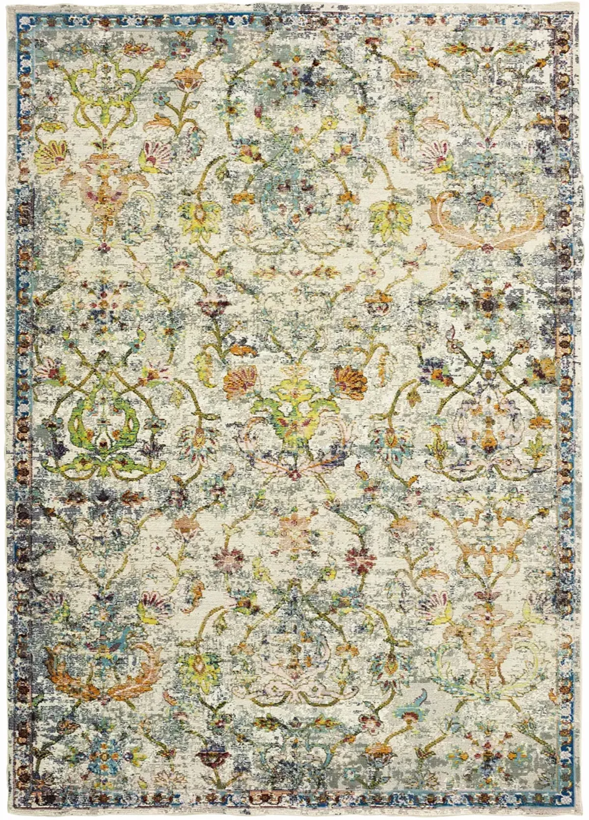 Galaxy Gray/ Multicolor Oriental Floral Garden Indoor Area Rug 4' x 6'