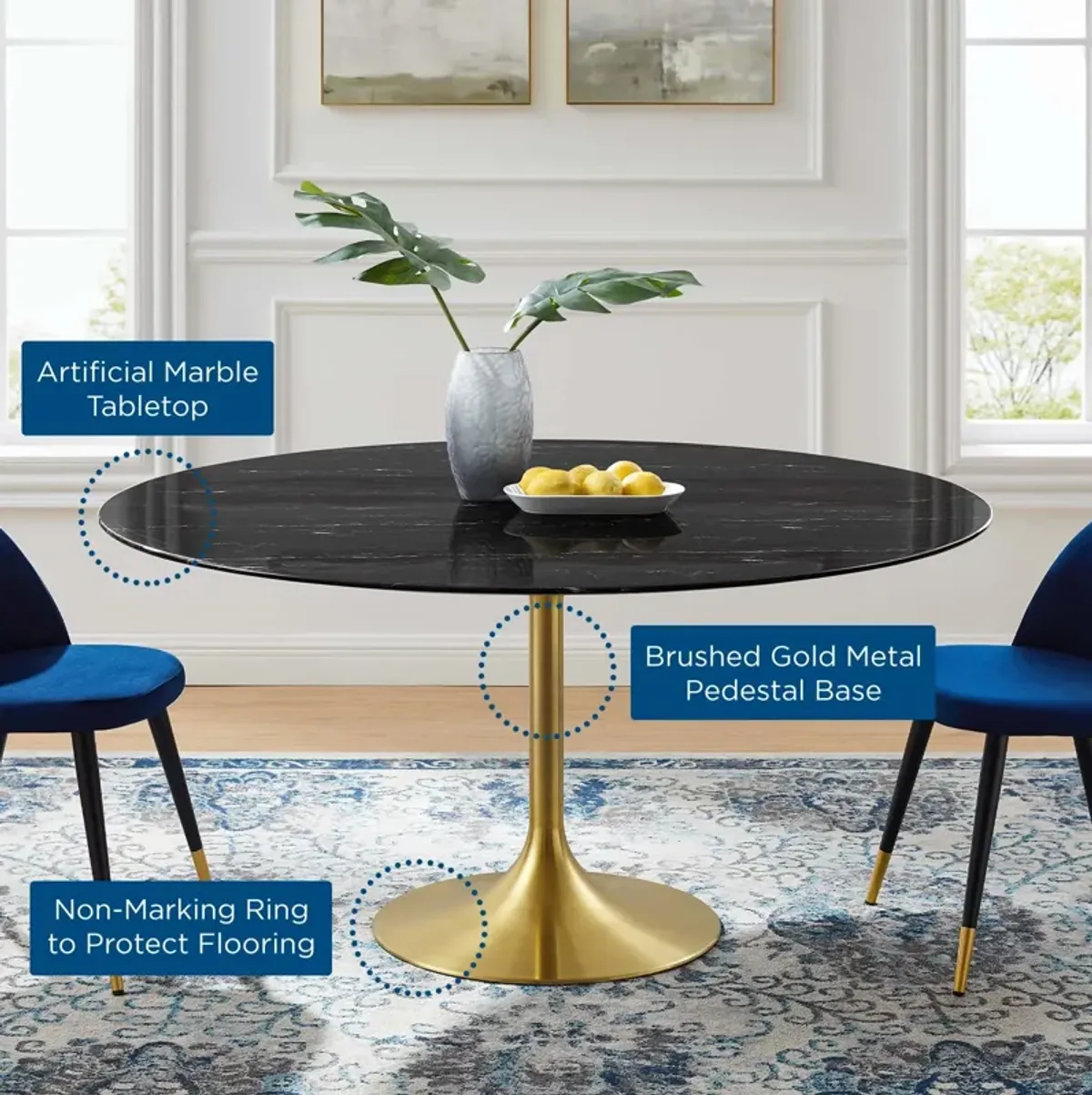 Lippa 60" Artificial Marble Dining Table