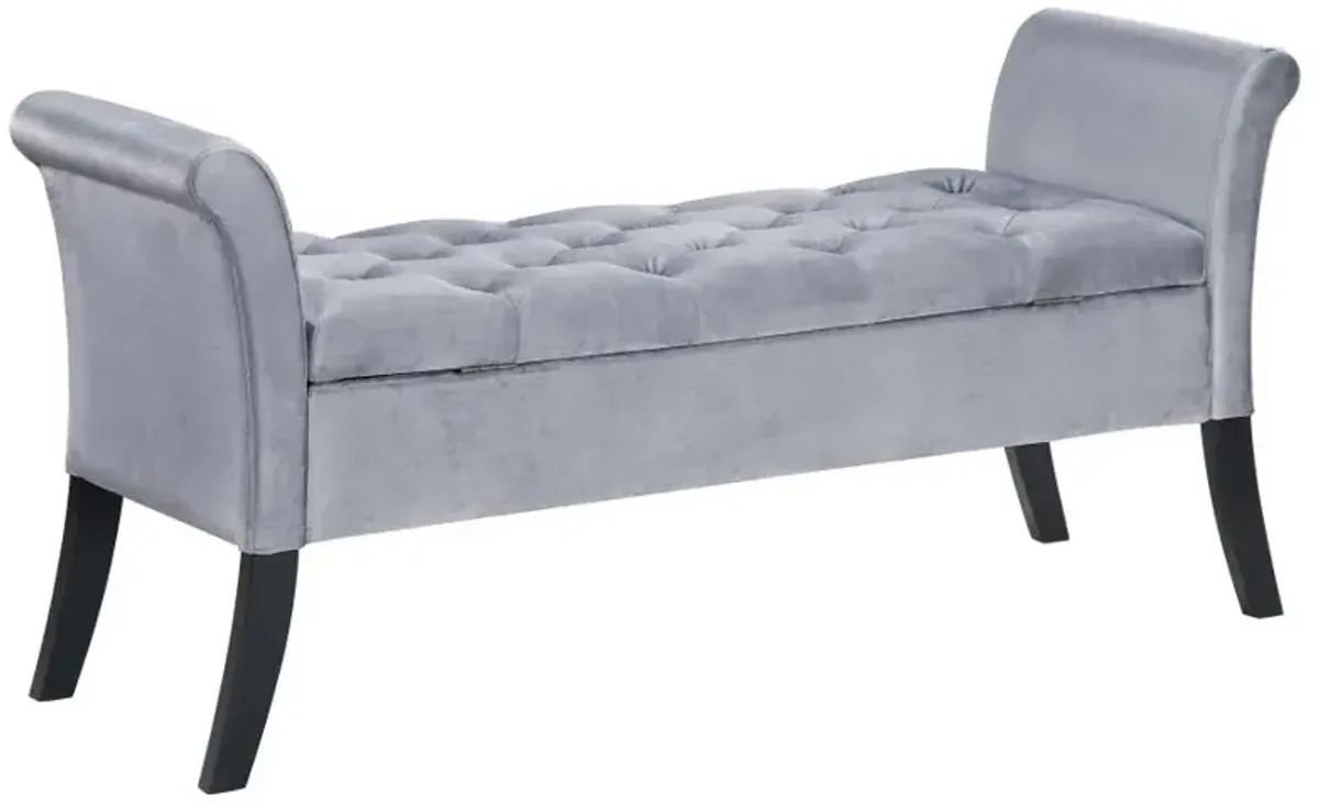 Farrah Upholstered Rolled Arms Storage Bench Silver and Black