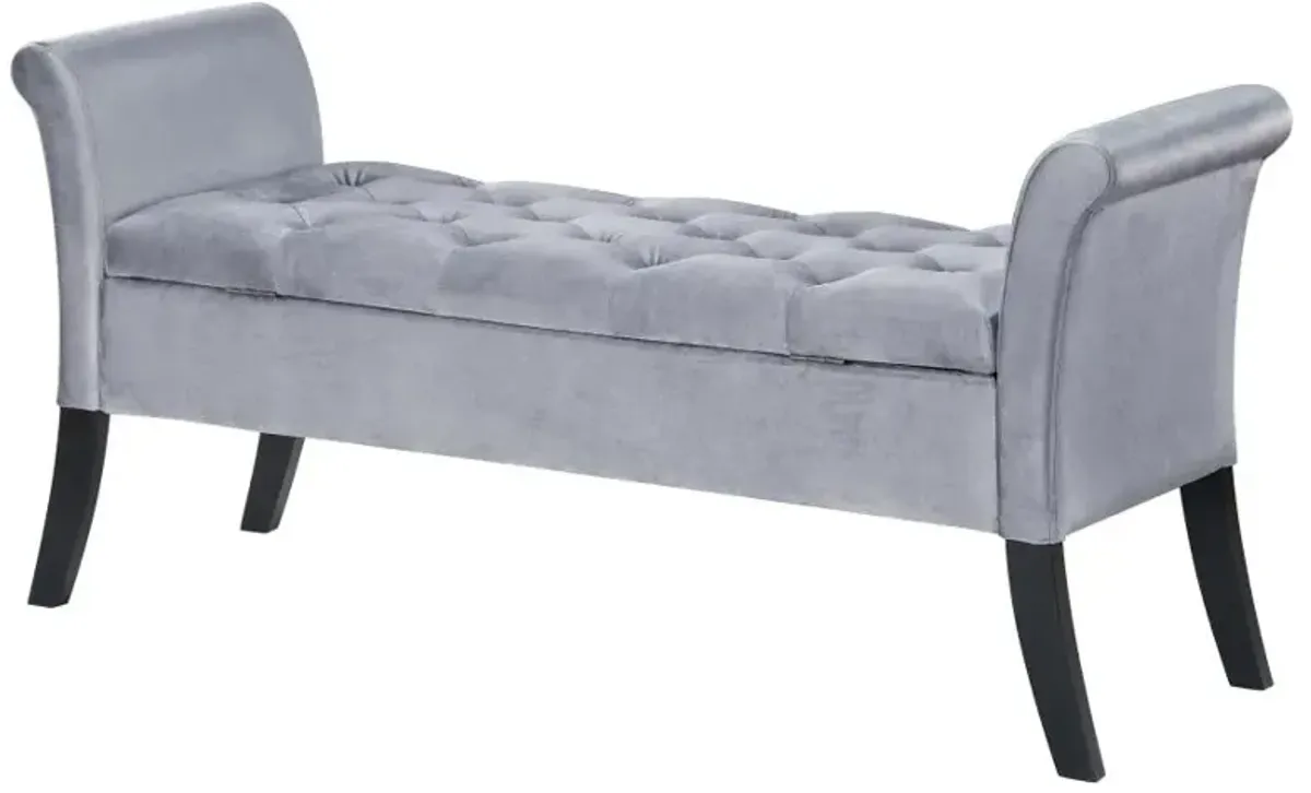 Farrah Upholstered Rolled Arms Storage Bench Silver and Black