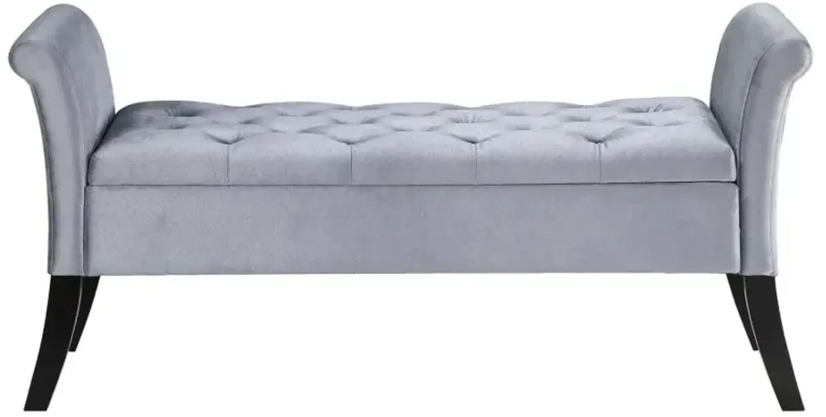 Farrah Upholstered Rolled Arms Storage Bench Silver and Black