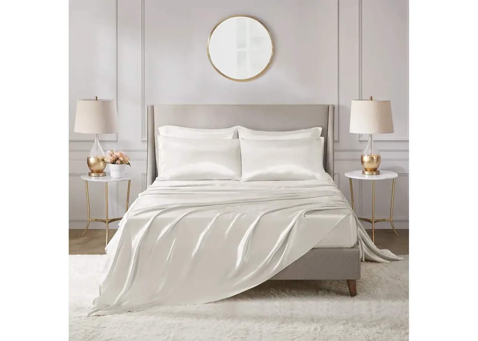 Madison Park Essentials Satin Ivory Luxury 6 PC Sheet Set