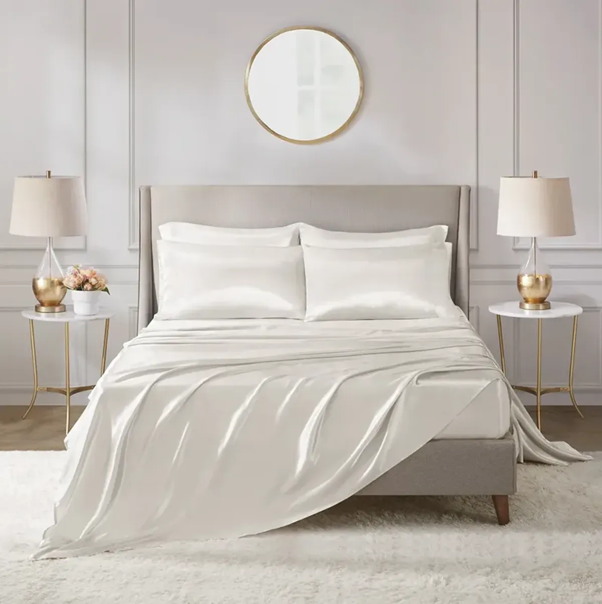 Madison Park Essentials Satin Ivory Luxury 6 PC Sheet Set